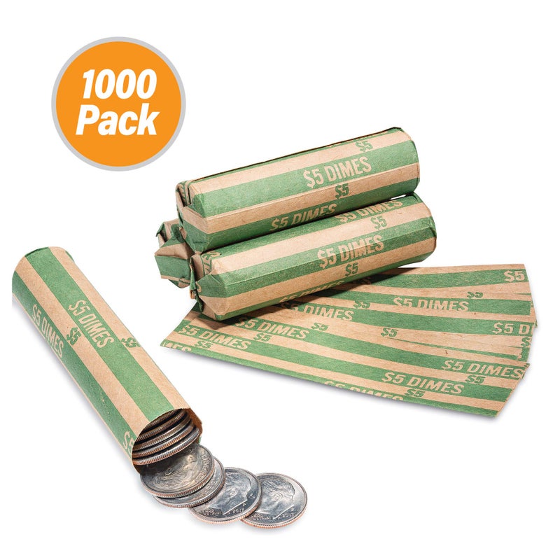 Manaloom 1000 Flat Coin Wrappers, Dimes Coin Holder, Convenient Dime Storage Coin Wrapper - 1000 Pack - Image 1
